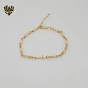 (1-0777) Gold Laminate - 3mm Pearls Link Bracelet - 7 - BGF