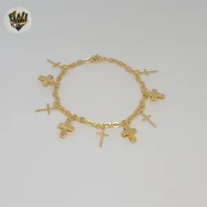 (1-0883) Gold Laminate - 3mm Cross Charms Bracelet - 7 - BGF