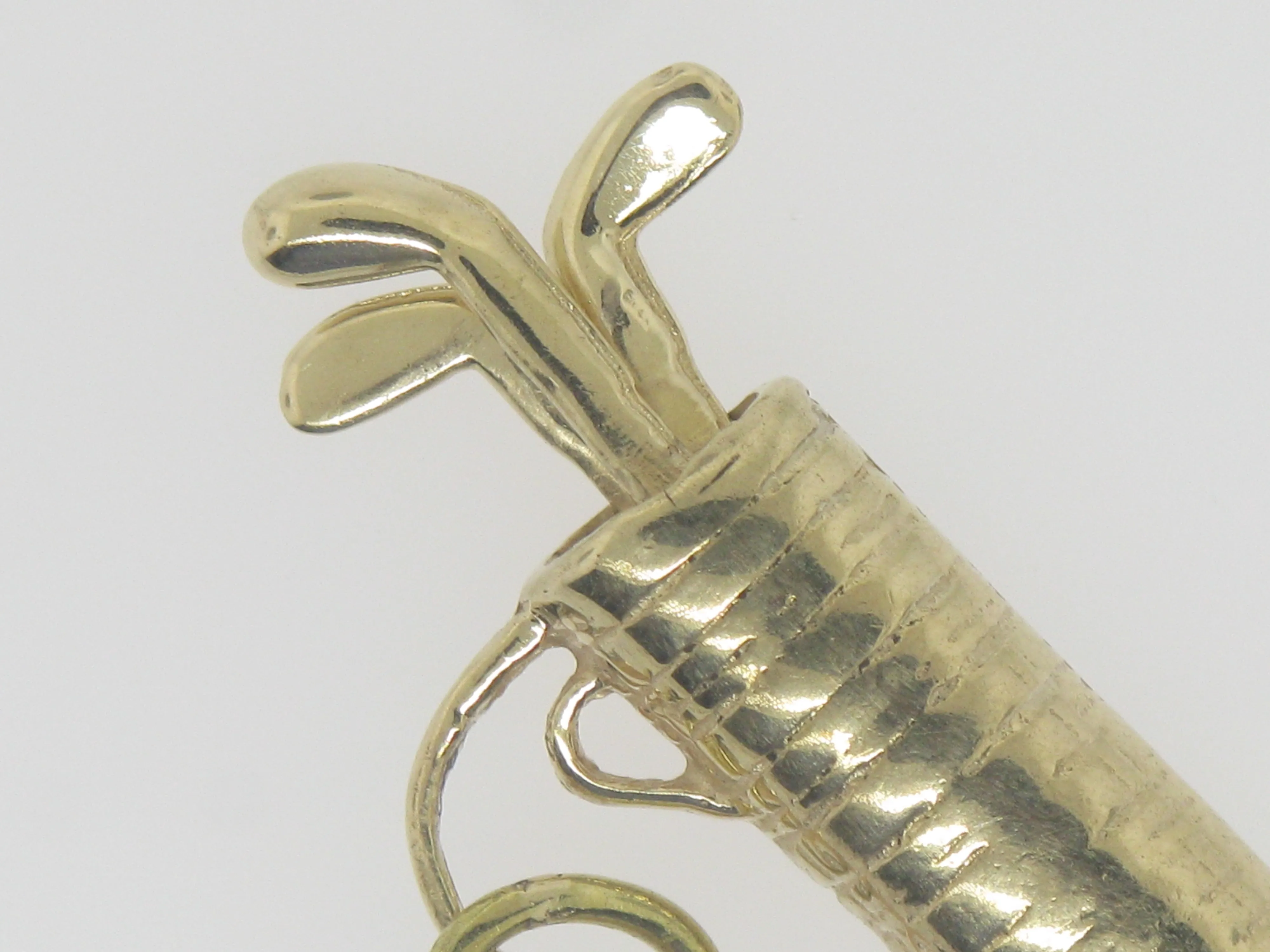 14K Yellow Gold Golf Bag with Clubs that Move Within Bag Pendant(Estate Jewelry)