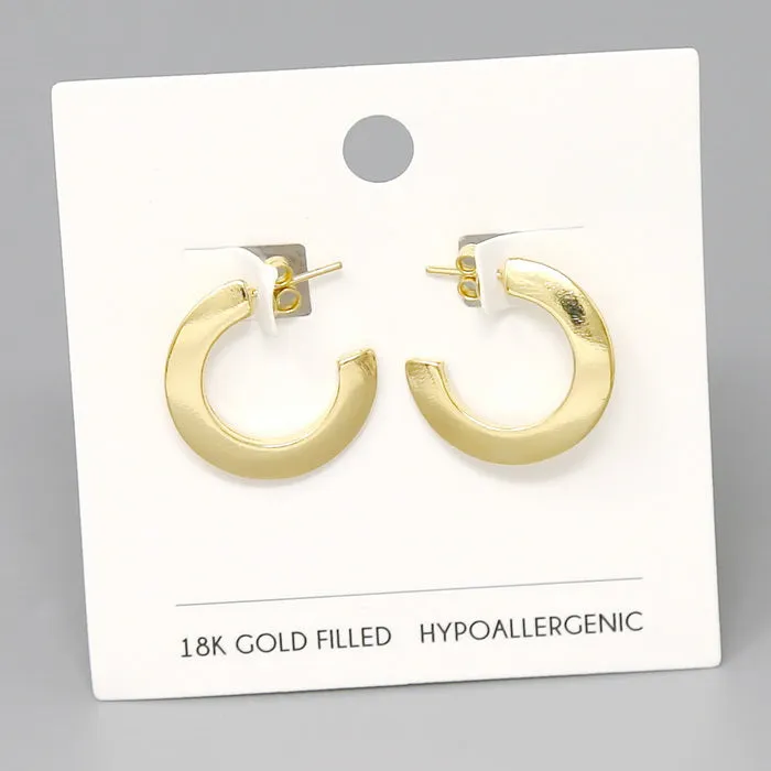 18K Gold Filled Flattened Hoop Earrings