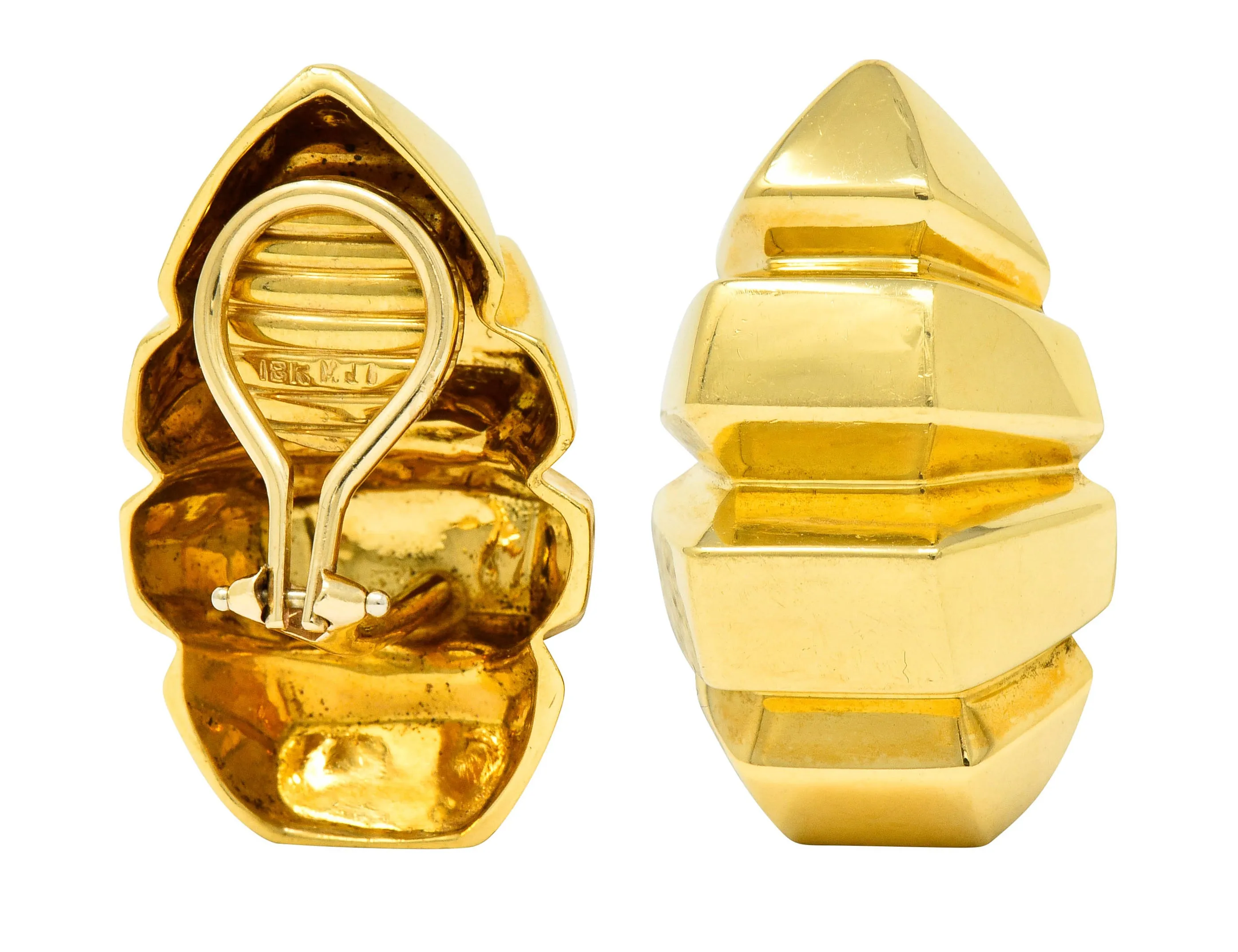 1980's Vintage 18 Karat Gold Deeply Ridged Ear-Clip Earrings