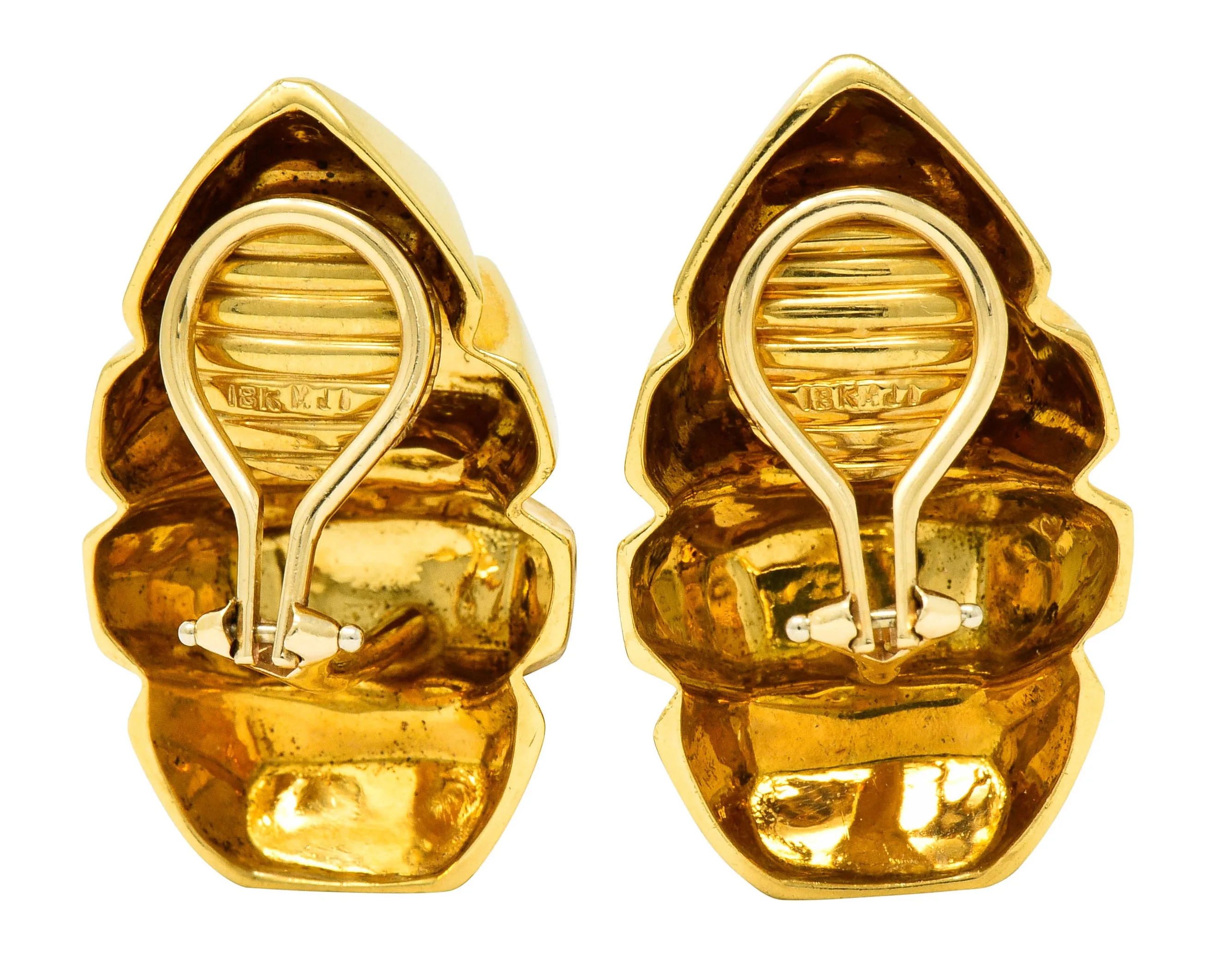 1980's Vintage 18 Karat Gold Deeply Ridged Ear-Clip Earrings