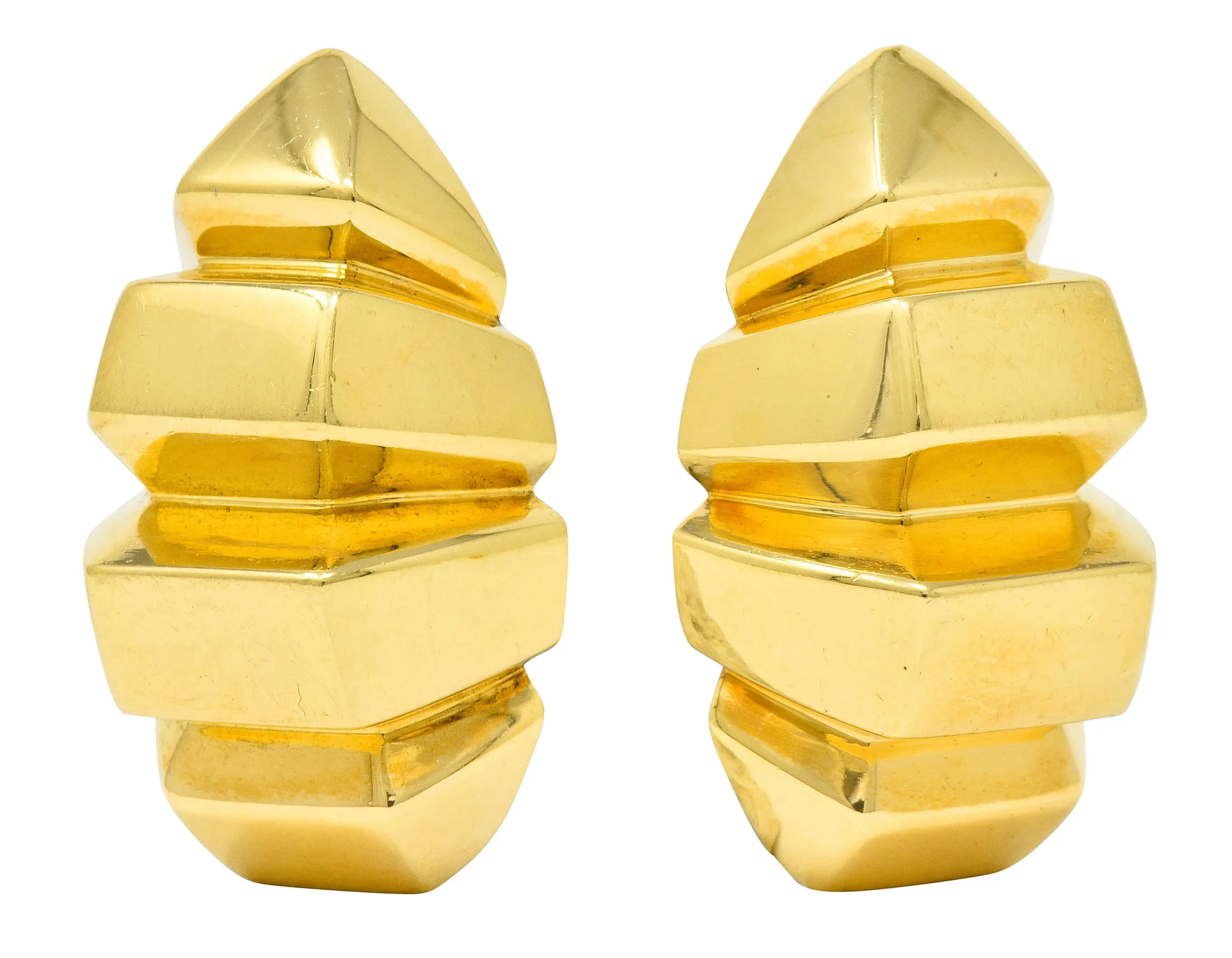 1980's Vintage 18 Karat Gold Deeply Ridged Ear-Clip Earrings