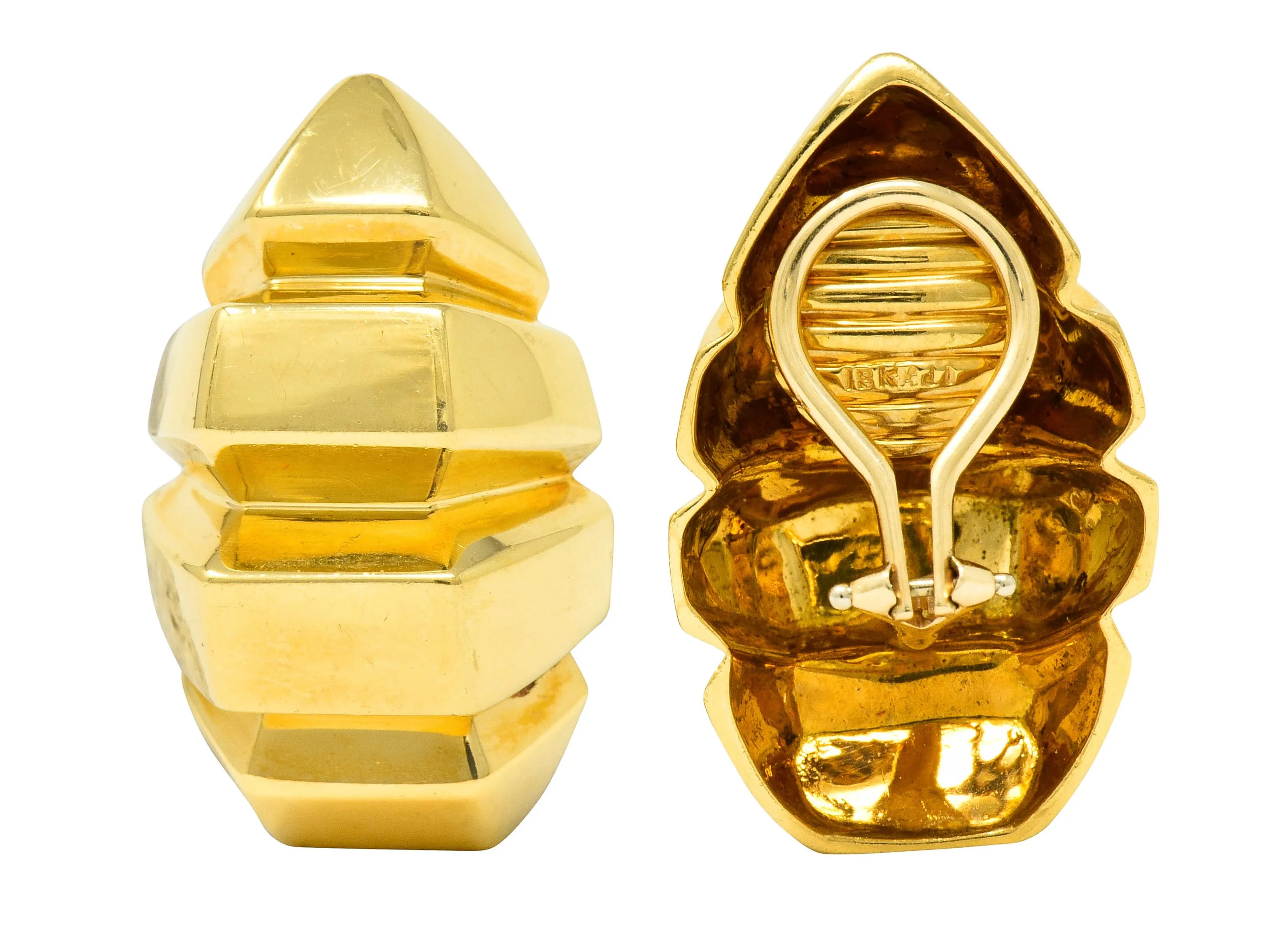 1980's Vintage 18 Karat Gold Deeply Ridged Ear-Clip Earrings