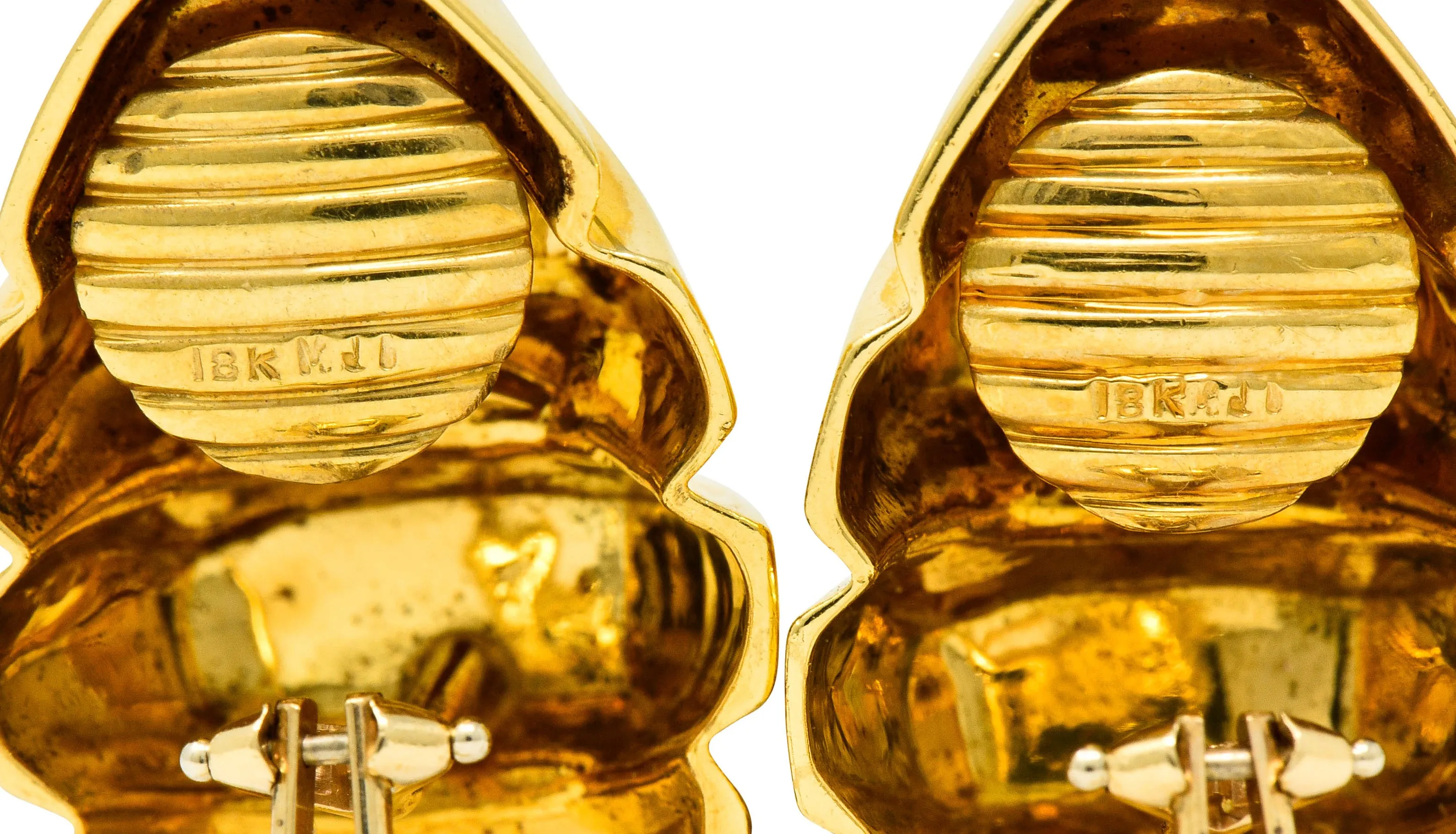 1980's Vintage 18 Karat Gold Deeply Ridged Ear-Clip Earrings
