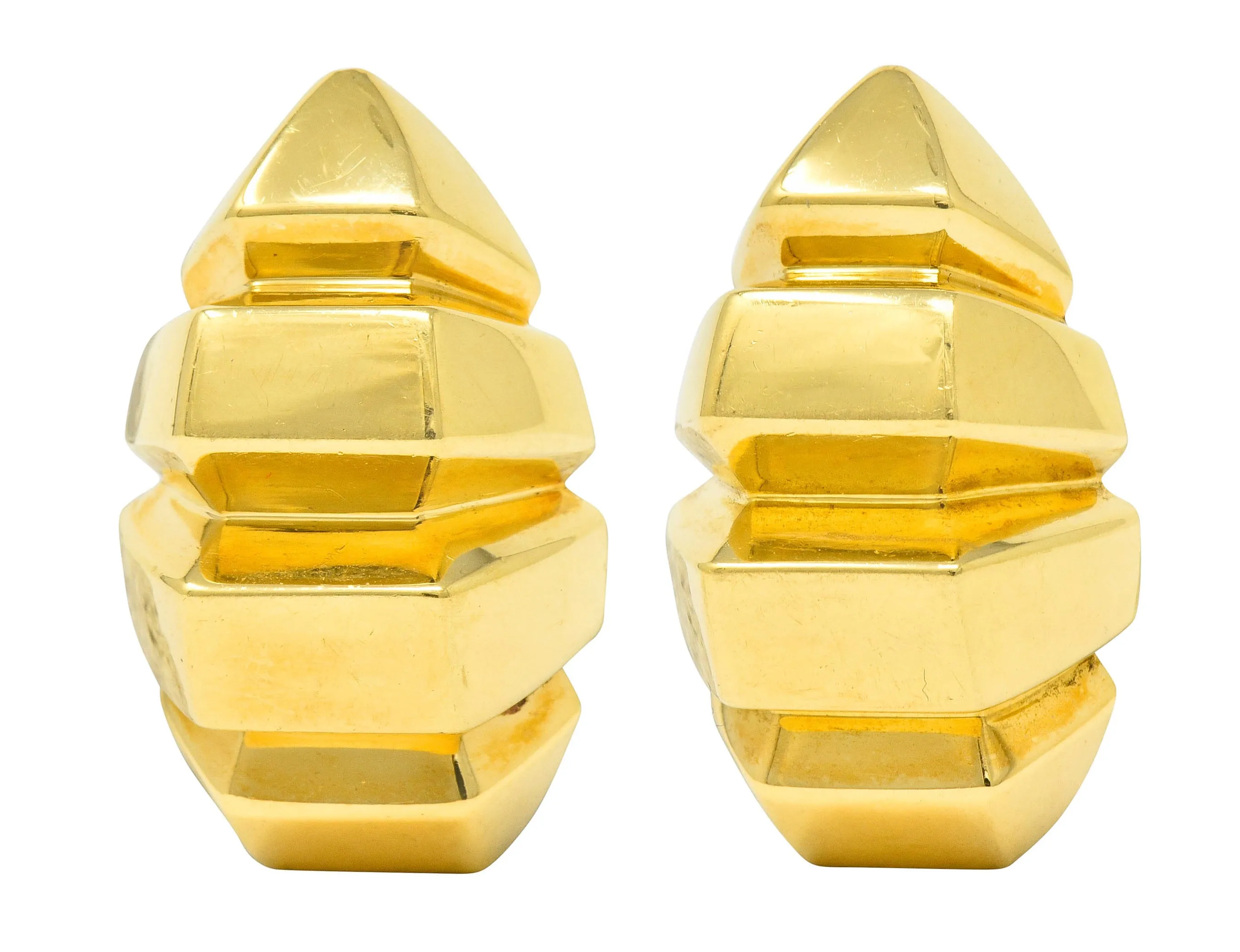 1980's Vintage 18 Karat Gold Deeply Ridged Ear-Clip Earrings