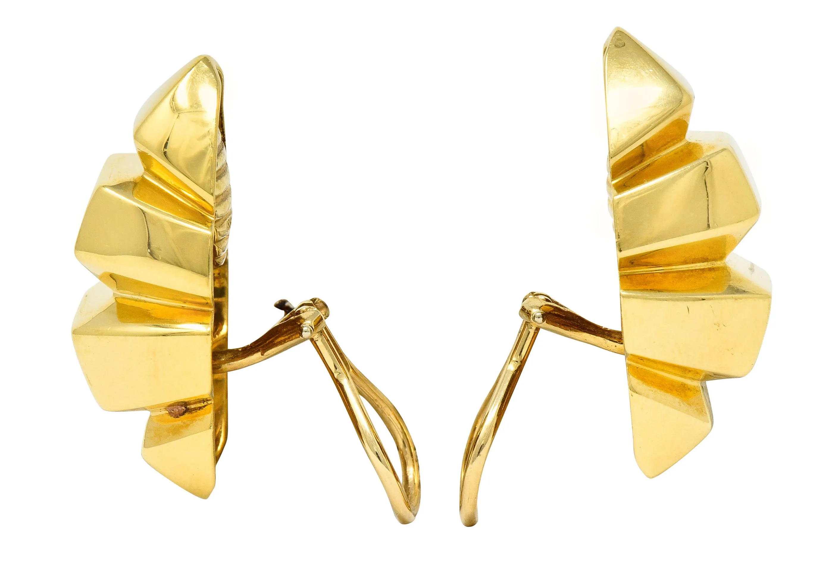 1980's Vintage 18 Karat Gold Deeply Ridged Ear-Clip Earrings
