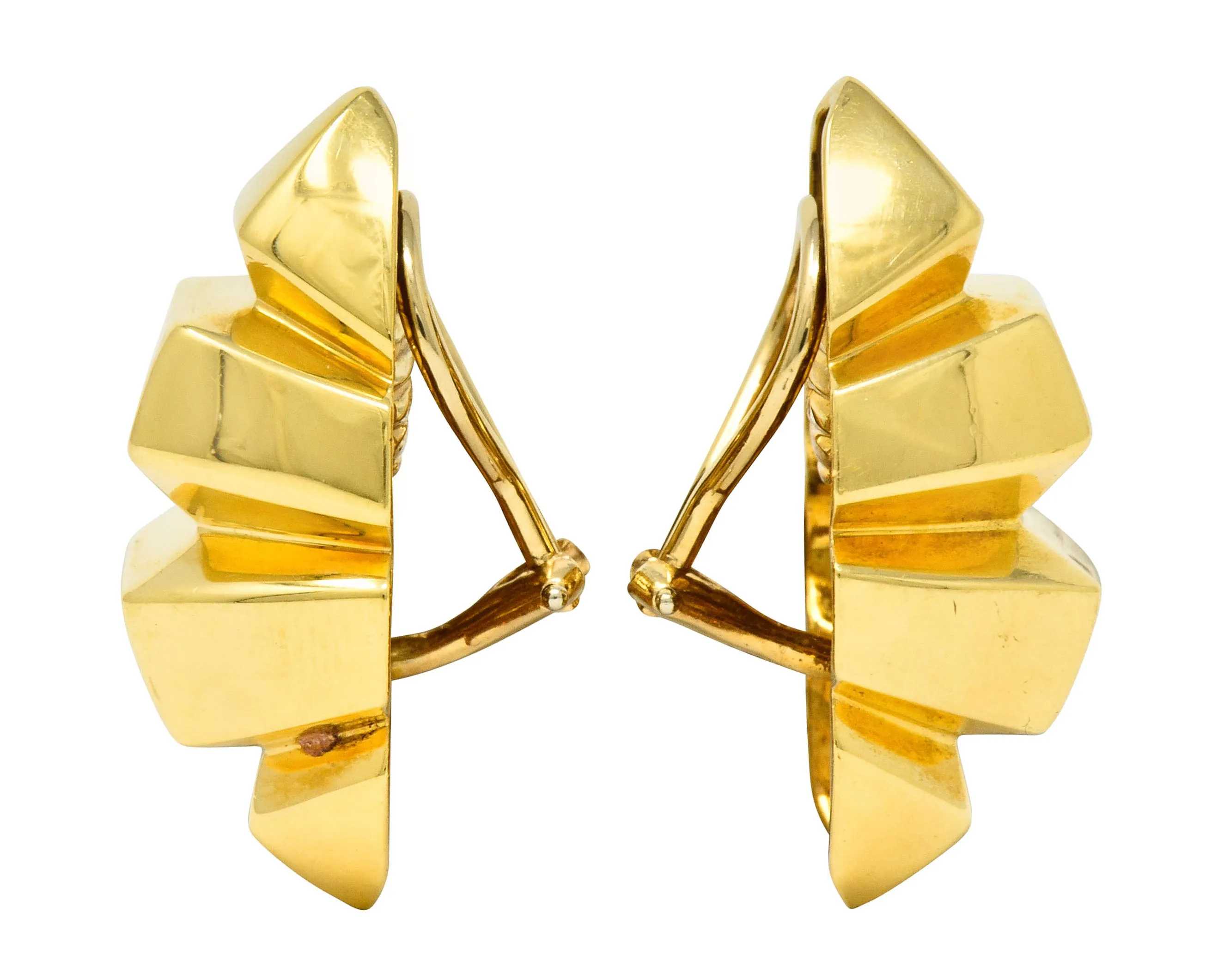 1980's Vintage 18 Karat Gold Deeply Ridged Ear-Clip Earrings