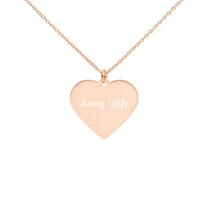 Army Wife Engraved Heart Necklace