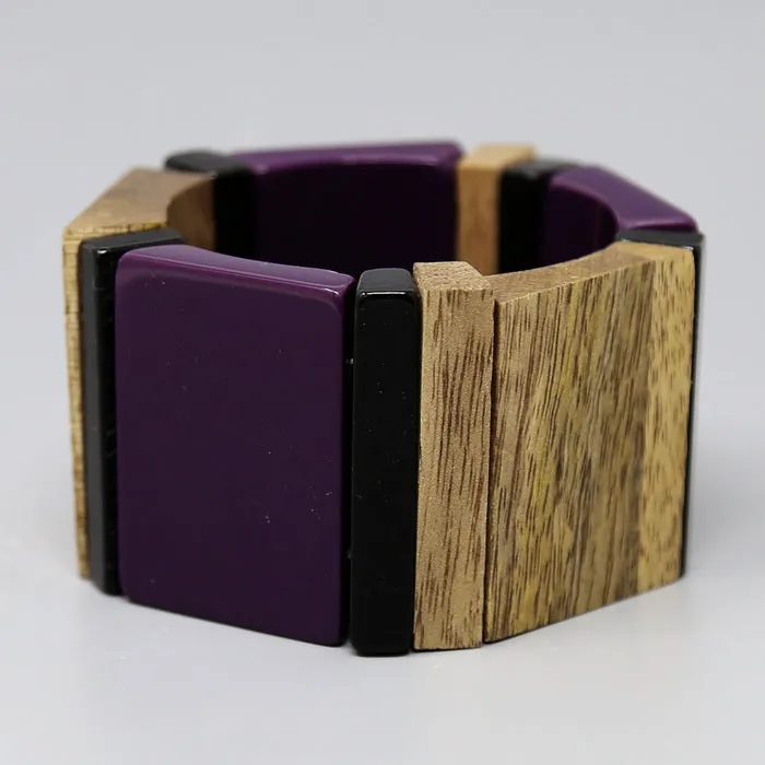 Color Block Acetate And Wood Stretch Bracelet