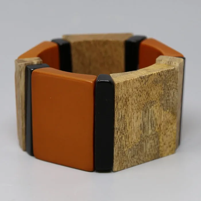Color Block Acetate And Wood Stretch Bracelet