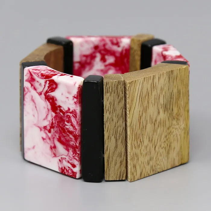 Color Block Acetate And Wood Stretch Bracelet