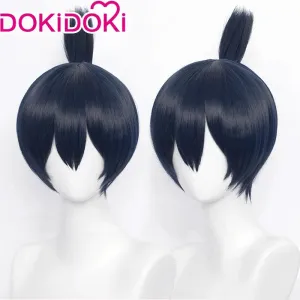 Dokidoki Mange Anime Cosplay  Wig Men Halloween Short Dark Blue /Earring