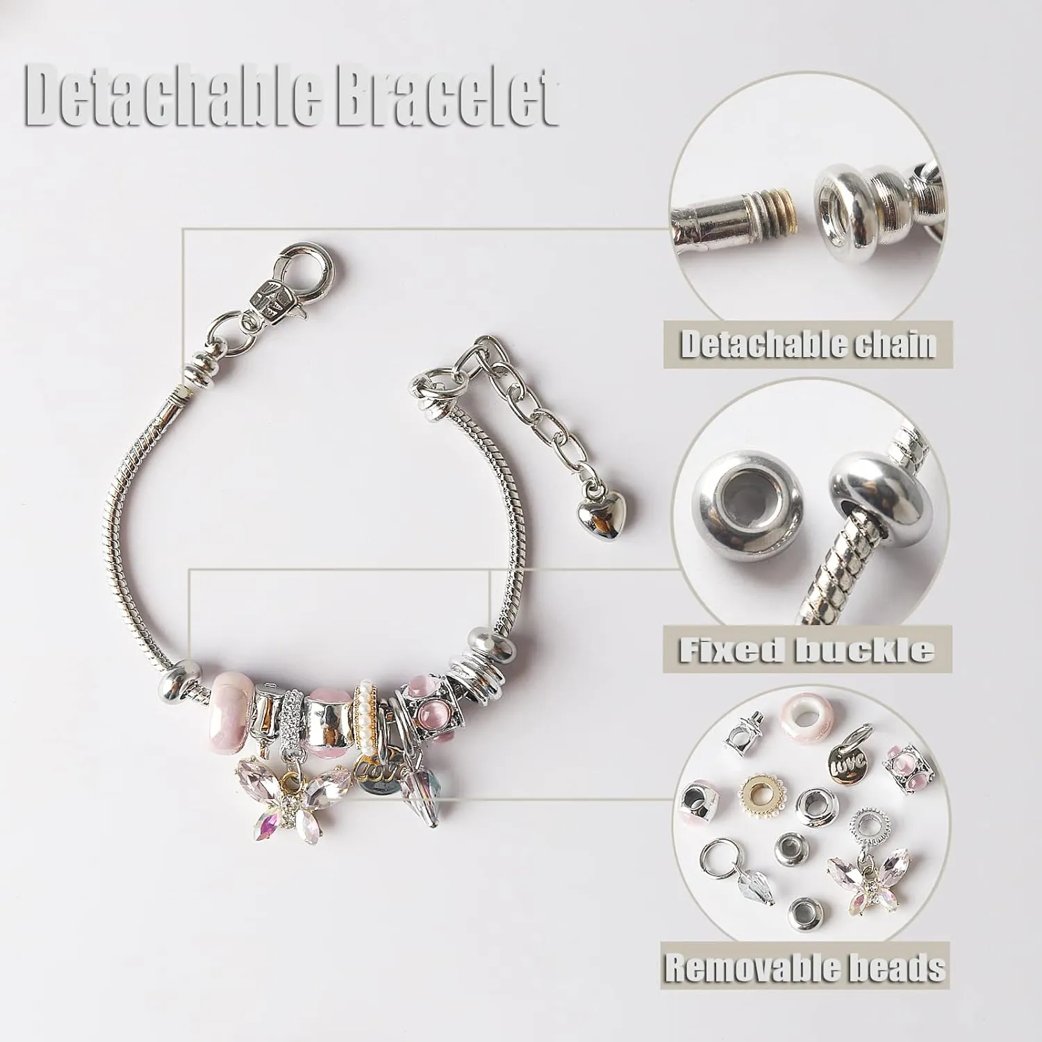 DS Charm Bracelets for girls,exquisite cute cartoon friendship Silver bracelets Stainless Steel Bangle with birthday Gift box, Adjustable girls jewelry Suitable for holiday gifts