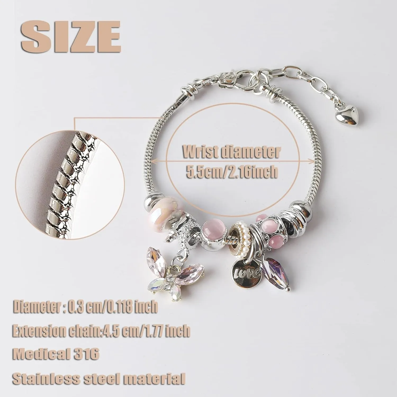 DS Charm Bracelets for girls,exquisite cute cartoon friendship Silver bracelets Stainless Steel Bangle with birthday Gift box, Adjustable girls jewelry Suitable for holiday gifts