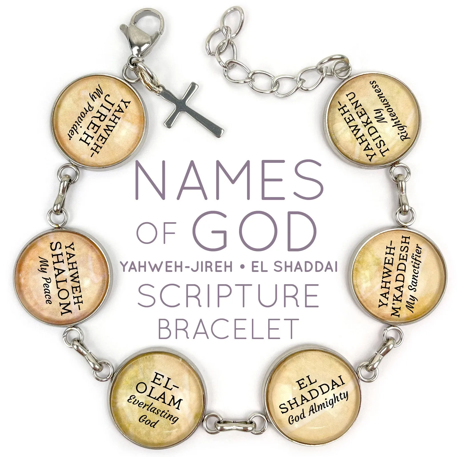 El Shaddai, God Almighty – Names of God Hebrew Scripture Pendant Necklace (2 Sizes) – Jewelry Set
