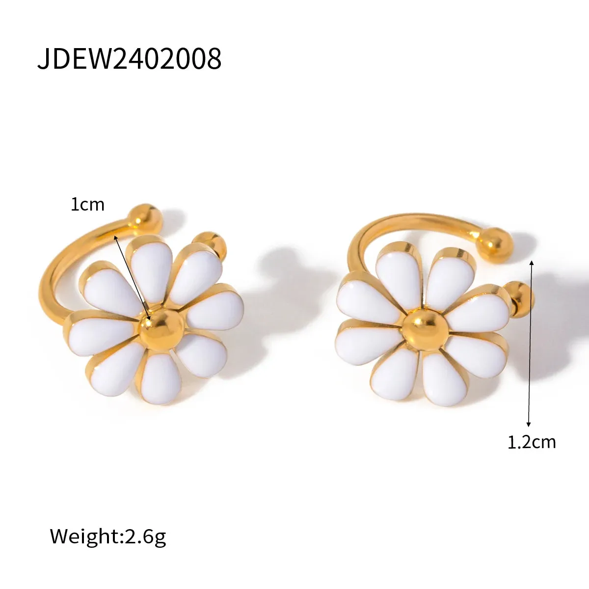Elegant Summer Luxury White Drip Oil Eight-Petal Flower Ear Clip