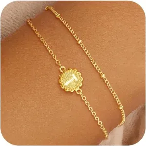Gold Initial Bracelets for Women 14K Gold Plated Dainty O Chain satellite Chain initial Bracelet for Women Trendy Gold Stackable Cuff Bracelets Jewelry Gifts for Women Adjustable 7" 2"