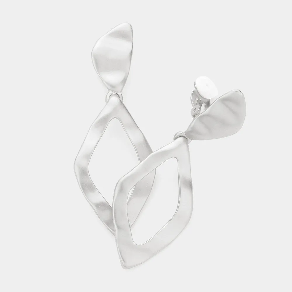 iLLASPARKZ Hammered Metal Open Geometric Dangle Clip On Earrings