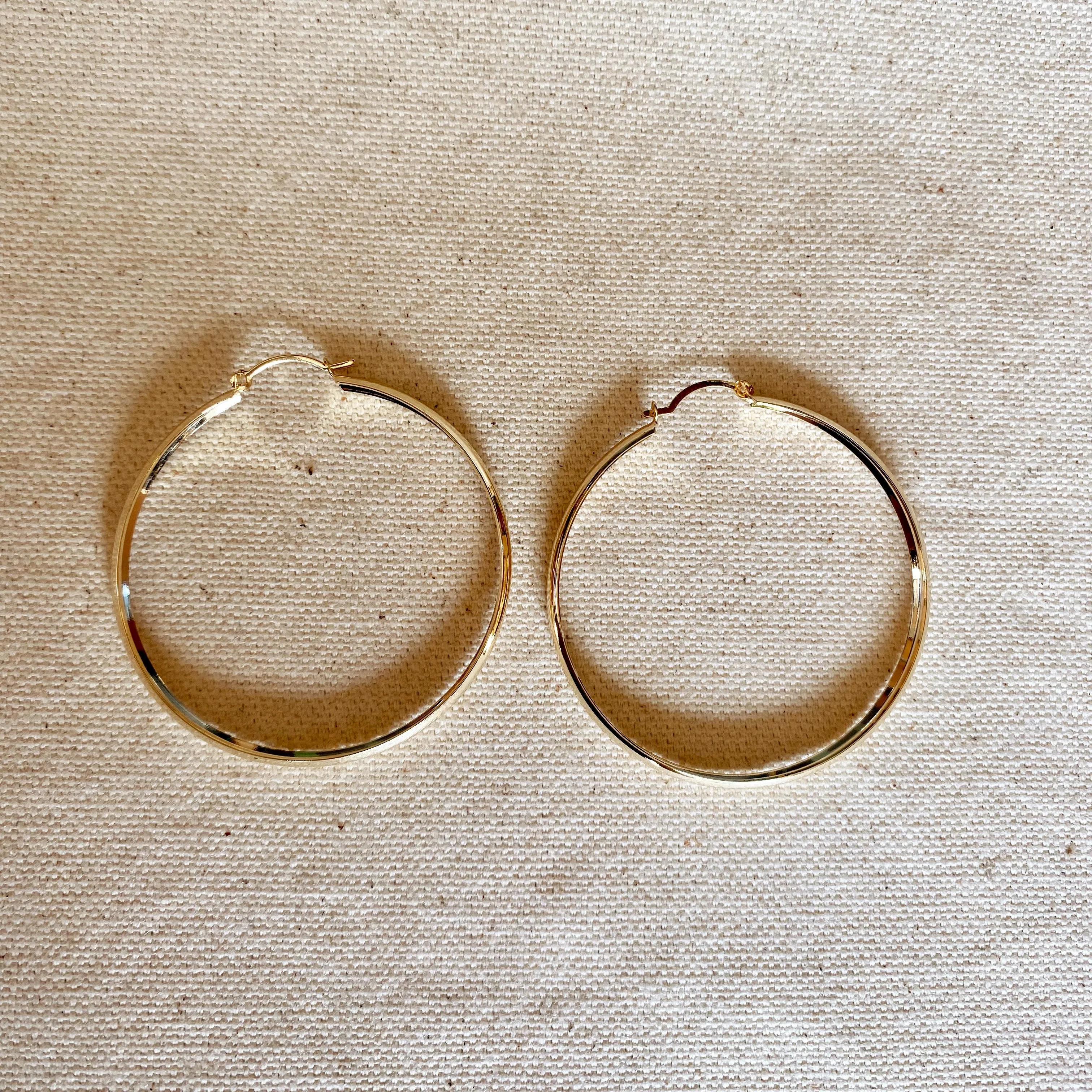 Light 18k Gold Filled Hoop Earrings 50mm Diameter