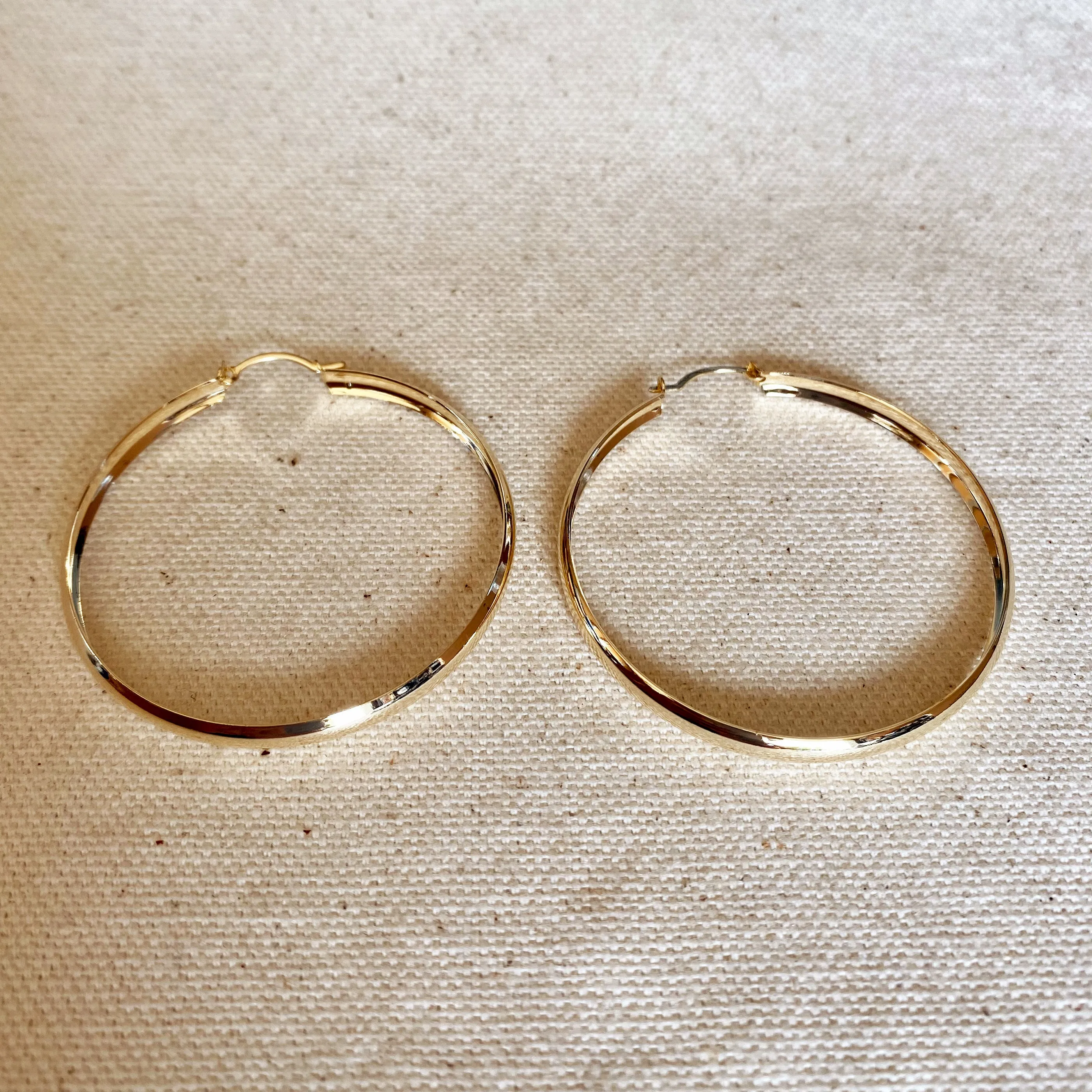 Light 18k Gold Filled Hoop Earrings 50mm Diameter