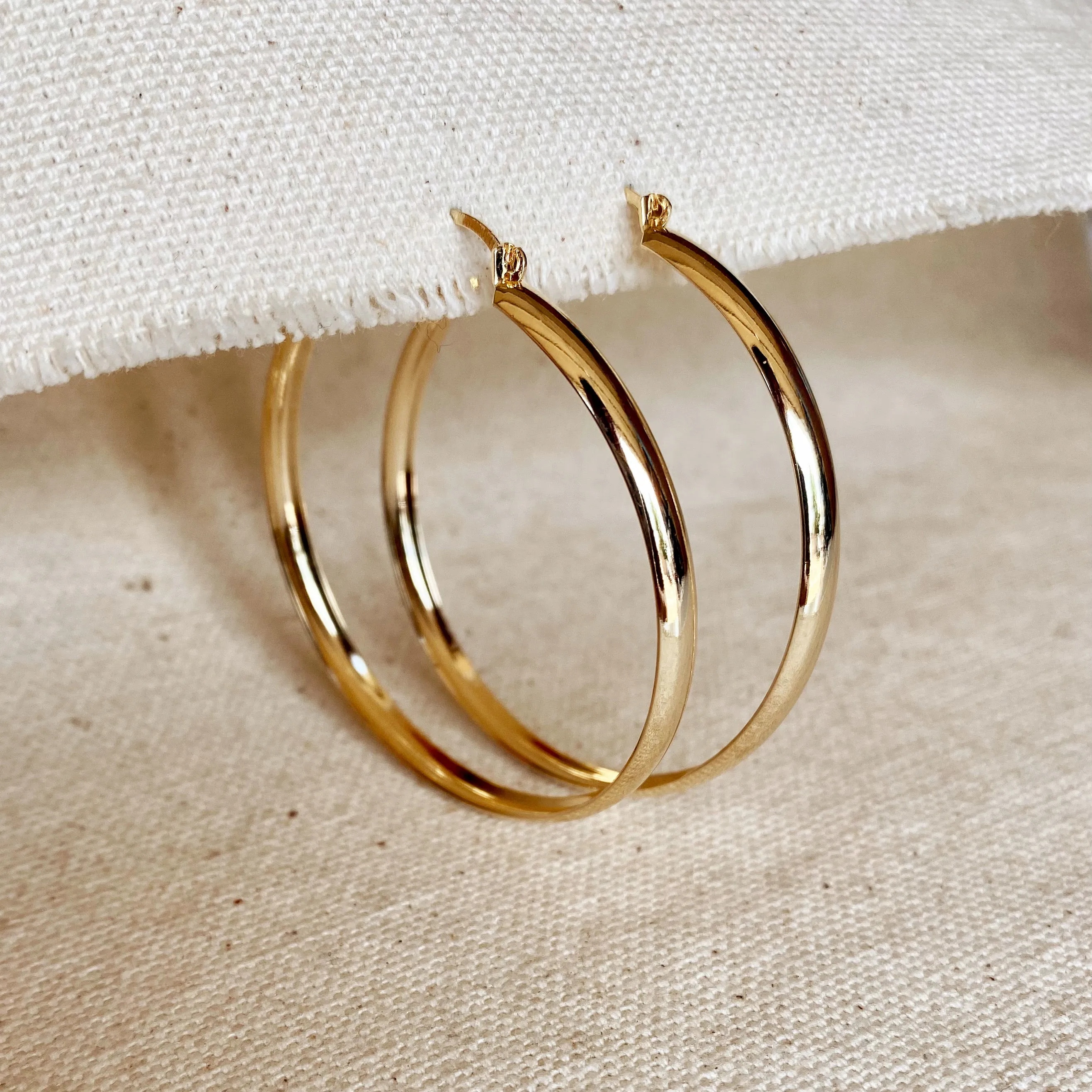 Light 18k Gold Filled Hoop Earrings 50mm Diameter